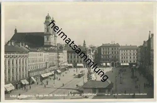 Linz an der Donau - Platz des 12. November - Strassenbahn - Foto-Ansichtskarte 20er Jahre
