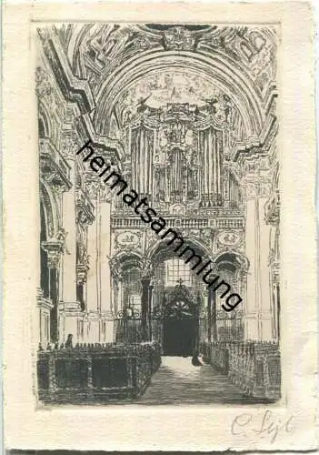 Stift St. Florian - Stiftskirche mit Orgel - Original Radierung Handabzug 20er Jahre