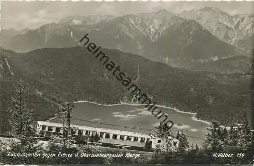 Zugspitzbahn gegen Eibsee und Oberammergauer Berge - Foto-AK - Verlag Hans Huber Garmisch-Partenkirchen gel. 1954