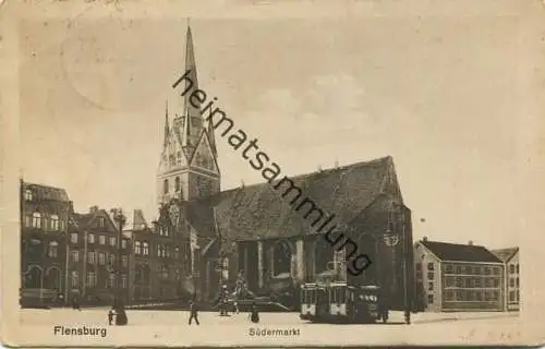 Flensburg - Südermarkt - Strassenbahn - Verlag Kosmos Halberstadt - gel. 1923