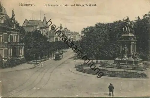 Hannover - Hohenzollernstrasse - Kriegerdenkmal - Strassenbahn - Feldpost gel. 1917