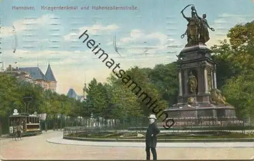 Hannover - Hohenzollernstrasse - Kriegerdenkmal - Strassenbahn gel. 1910