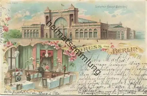 Berlin Moabit - Lehrter Hauptbahnhofbahnhof - Speisesaal - Farblithographie - Verlag W. Hagelberg Berlin gel. 1899