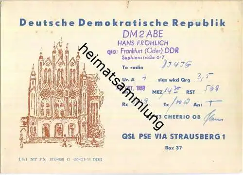 QSL - QTH - Funkkarte - DM2ABE - Frankfurt (Oder) 1958