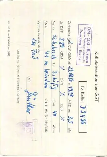 QSL - QTH - Funkkarte - DM3KHH - Kollektivstation der GST DDR 1959
