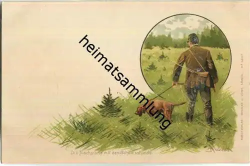 Alfred Mailick - Jäger - Schweisshund - Künstleransichtskarte ca. 1900 - Verlag Winkler & Voigt Leipzig