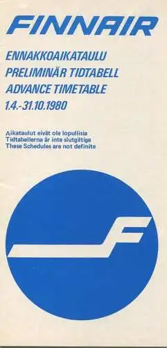Finnair - Advance Timetable 1980 - 18 Seiten