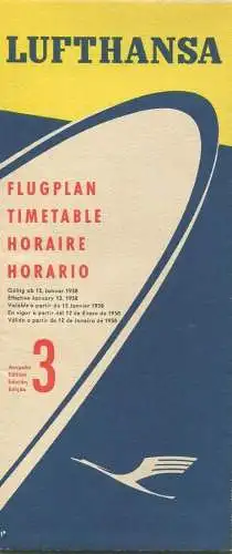 Deutschland - Lufthansa 1958 - Timetable Flugplan ausgehend von Frankfurt 3. Ausgabe Gültig ab 12. Januar - Faltblatt