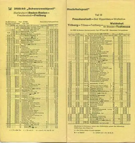 Deutschland - Deutsche Bundespost 1965 - Schwarzwaldposten - Fahrplan - Faltblatt