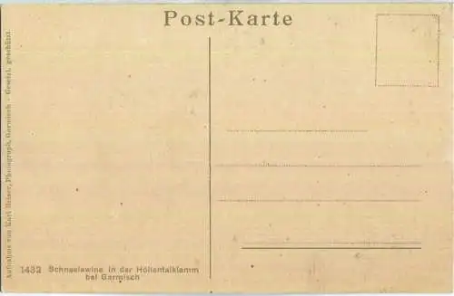 Höllentalklamm bei Garmisch - Schneelawine - AK ca. 1910 - Verlag Karl Reiser Garmisch