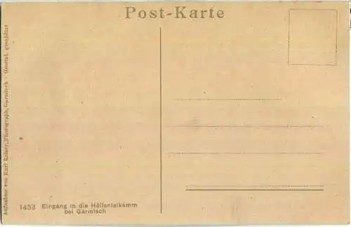 Höllentalklamm bei Garmisch - Eingang - AK ca. 1910 - Verlag Karl Reiser Garmisch