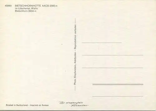 Bietschhornhütte im Lötschental - AK-Grossformat - Verlag Photo Klopfenstein Adelboden