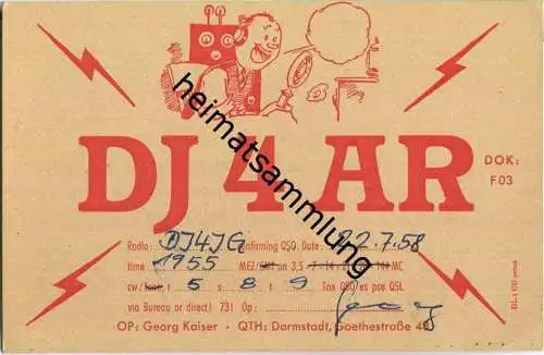 QSL - QTH - Funkkarte - DJ4AR - Darmstadt - 1958