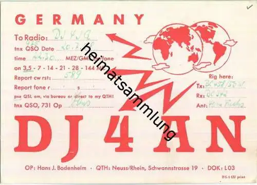 QSL - QTH - Funkkarte - DJ4AN - Neuss/Rhein - 1958