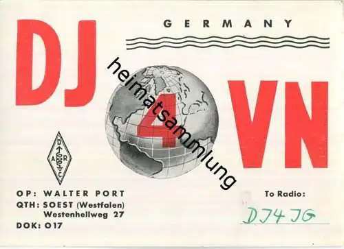 QSL - QTH - Funkkarte - DJ4VN - Soest - 1959