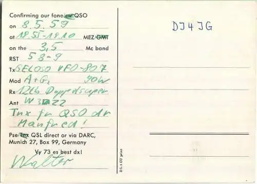 QSL - QTH - Funkkarte - DJ4VN - Soest - 1959