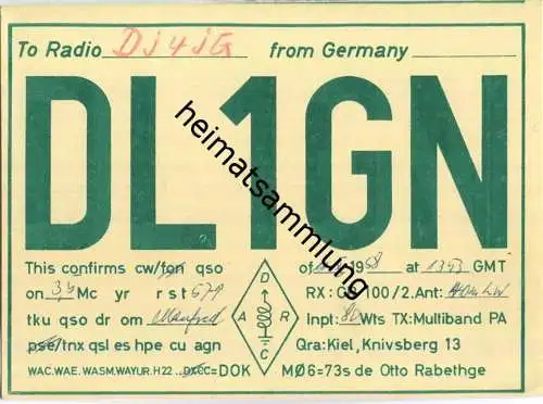 QSL - QTH - Funkkarte - DL1GN - Kiel  - 1958