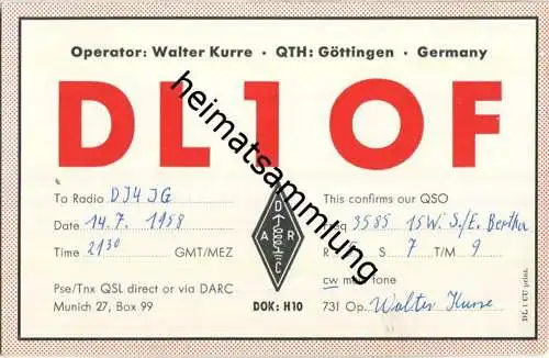 QSL - QTH - Funkkarte - DL1OF - Göttingen - 1958