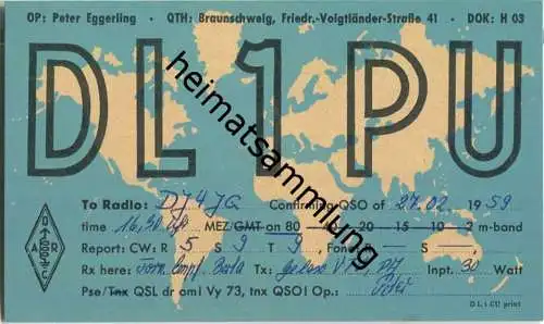 QSL - QTH - Funkkarte - DL1PU - Braunschweig  - 1959