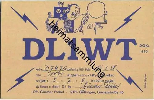QSL - QTH - Funkkarte - DL1WT - Göttingen - 1958