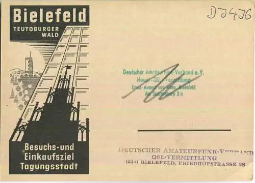 QSL - QTH - Funkkarte - DL1TF - Bielefeld  - 1958