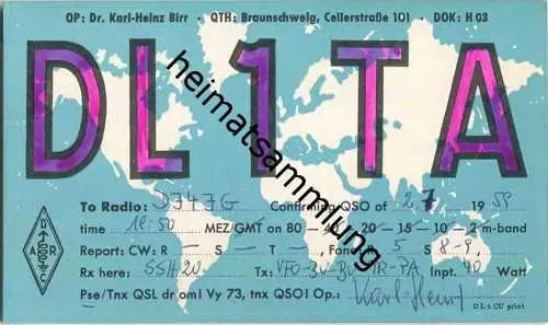 QSL - QTH - Funkkarte - DL1TA - Braunschweig  - 1959
