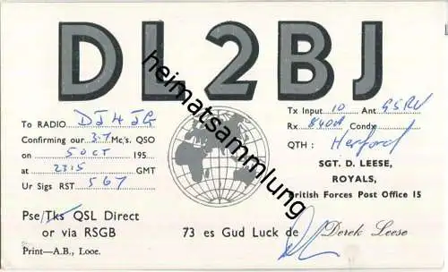 QSL - QTH - Funkkarte - DL2BJ - Royals British Forces - 1959