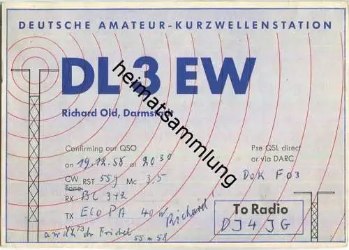QSL - QTH - Funkkarte - DL3EW - Darmstadt  - 1958