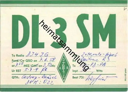 QSL - QTH - Funkkarte - DL3SM - Castrop-Rauxel  - 1958