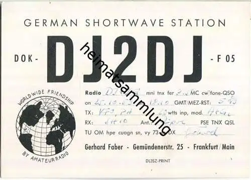 QSL - QTH - Funkkarte - DJ2DJ - Frankfurt/Main  - 1959