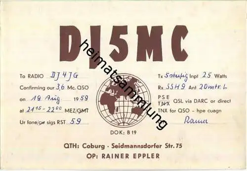 QSL - QTH - Funkkarte - DJ5MC - Coburg - 1959