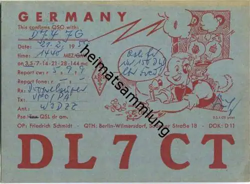 QSL - QTH - Funkkarte - DL7CT - Berlin-Wilmersdorf - gel. 1959