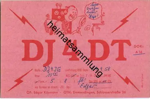 QSL - QTH - Funkkarte - DJ4DT - Emmendingen - 1958