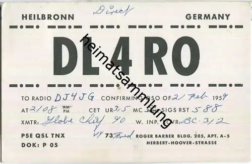 QSL - QTH - Funkkarte - DL4RO - Heilbronn - 1959