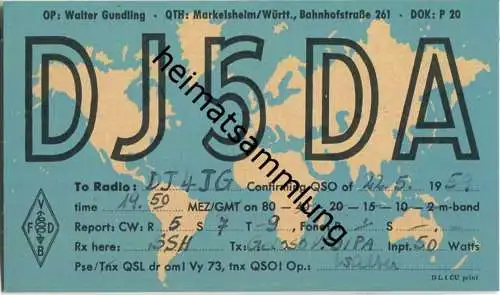 QSL - QTH - Funkkarte - DJ5DA - Markelsheim/Württ. - 1959