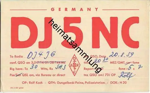 QSL - QTH - Funkkarte - DJ5NC - Dungelbeck (Peine) - 1959