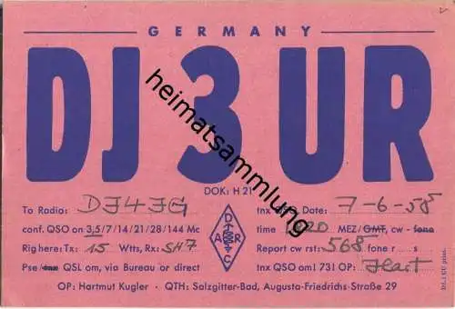 QSL - QTH - Funkkarte - DJ3UR - Salzgitter-Bad - 1958