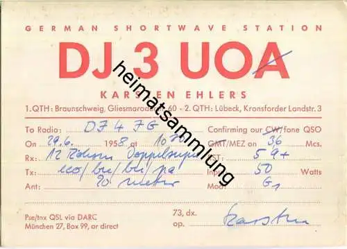 QSL - QTH - Funkkarte - DJ3UO - Braunschweig - 1958