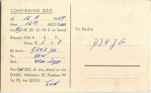 QSL - QTH - Funkkarte - DJ5EH - Kaiserslautern - 1959