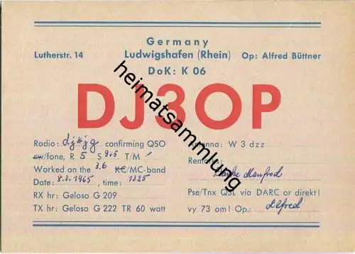 QSL - QTH - Funkkarte - DJ3OP - Ludwigshafen am Rhein - 1965