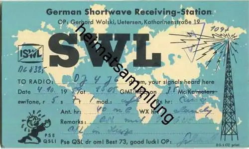 QSL - QTH - Funkkarte - SWL - Uetersen - 1959