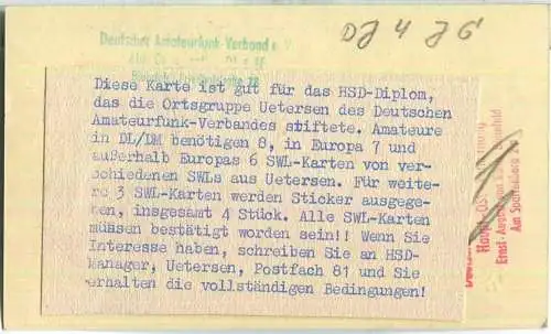 QSL - QTH - Funkkarte - SWL - Uetersen - 1959