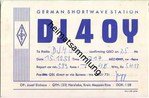 QSL - QTH - Funkkarte - DJ4OY - Herzlake - 1958