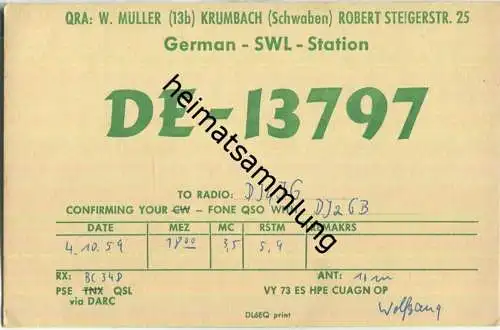 QSL - QTH - Funkkarte - DE-13797 - Krumbach (Schwaben) - 1959