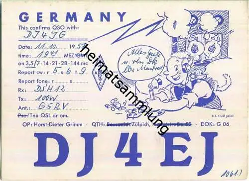 QSL - QTH - Funkkarte - DJ4EJ - Zülpich - 1958