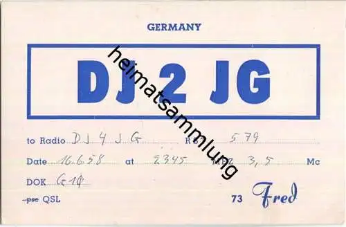 QSL - QTH - Funkkarte - DJ2JG - Köln-Raderthal - 1958