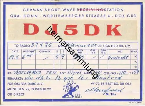 QSL - QTH - Funkkarte - DJ5DK - Bonn - 1959