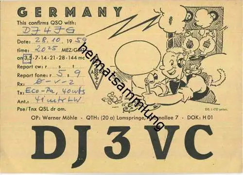 QSL - QTH - Funkkarte - DJ3VC - Lamspringe - 1959