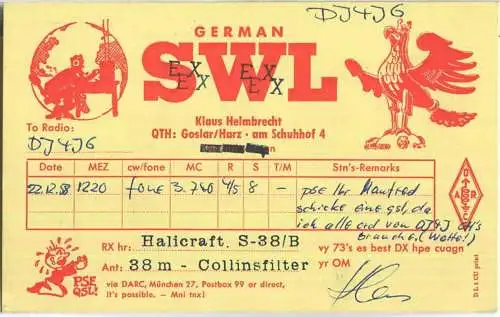 QSL - QTH - Funkkarte - DJ4JI ex SWL - Goslar - 1958