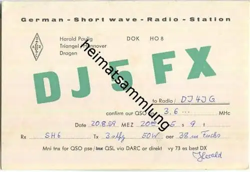 QSL - QTH - Funkkarte - DJ5FX - Triangel Dragen - 1959